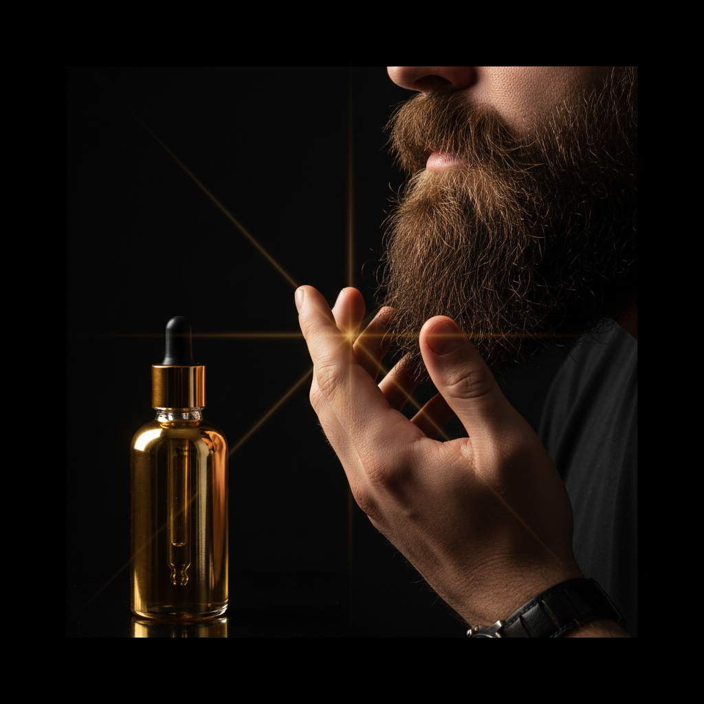 ① Apply Daily — beard oil application